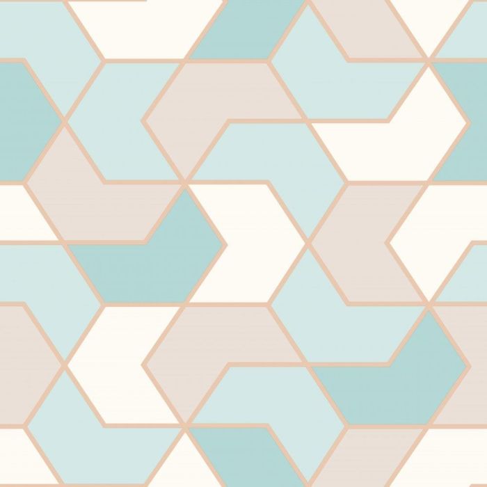 Geometric Hexagon Wallpaper Duck Egg/ Gold