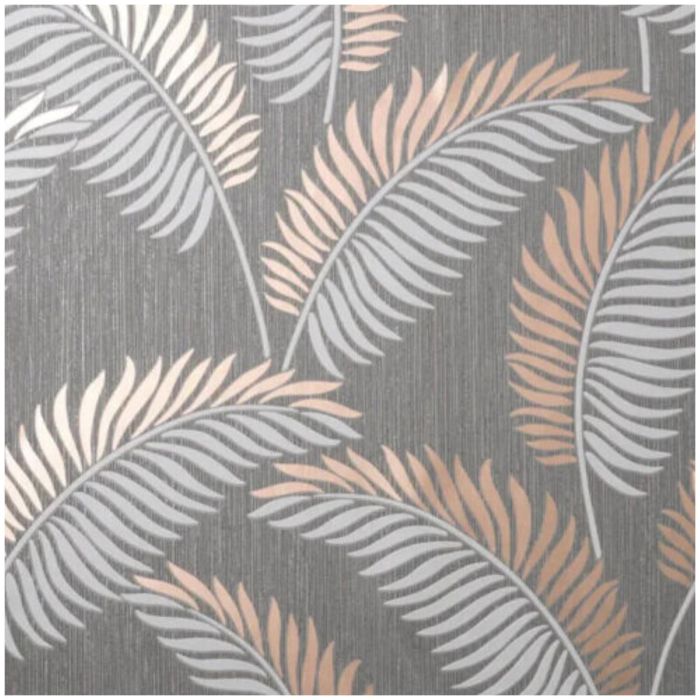 Cascade Leaf Grey Gold Wallpaper