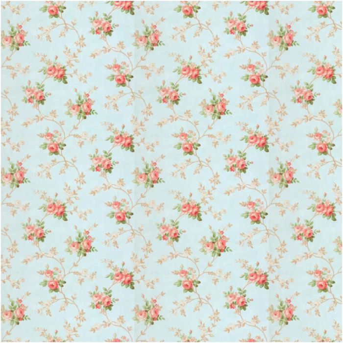 Tudor Rose Blue & Pink Wallpaper