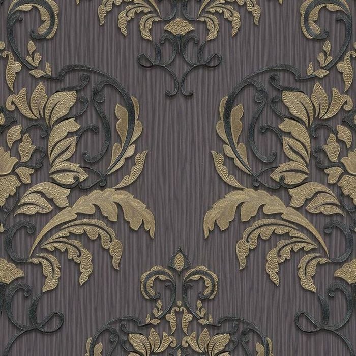 Spotlight Damask Charcoal Gold Wallpaper