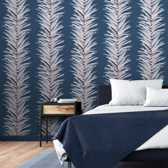 Dhara Large Leaf Navy Metallic Wallpaper