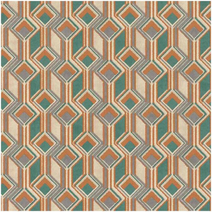 Ikat Green Orange Geometric Wallpaper