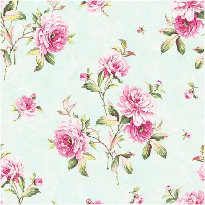 Chelsea Garden Vintage Rose Bloom Wallpaper Blue Pink