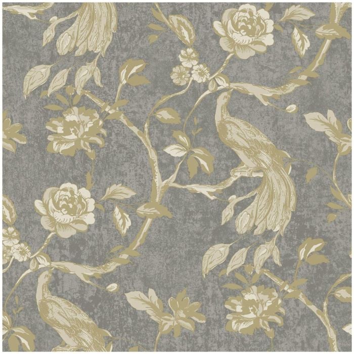 Paul Moneypenny Paradise Birds Wallpaper Charcoal Gold