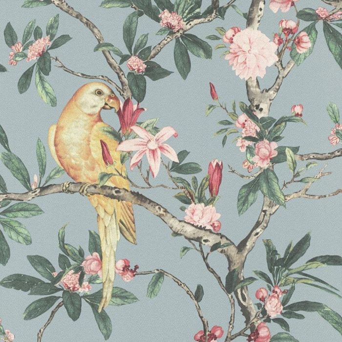 Textured Floral Parrot Chinoiserie Mural Wallpaper