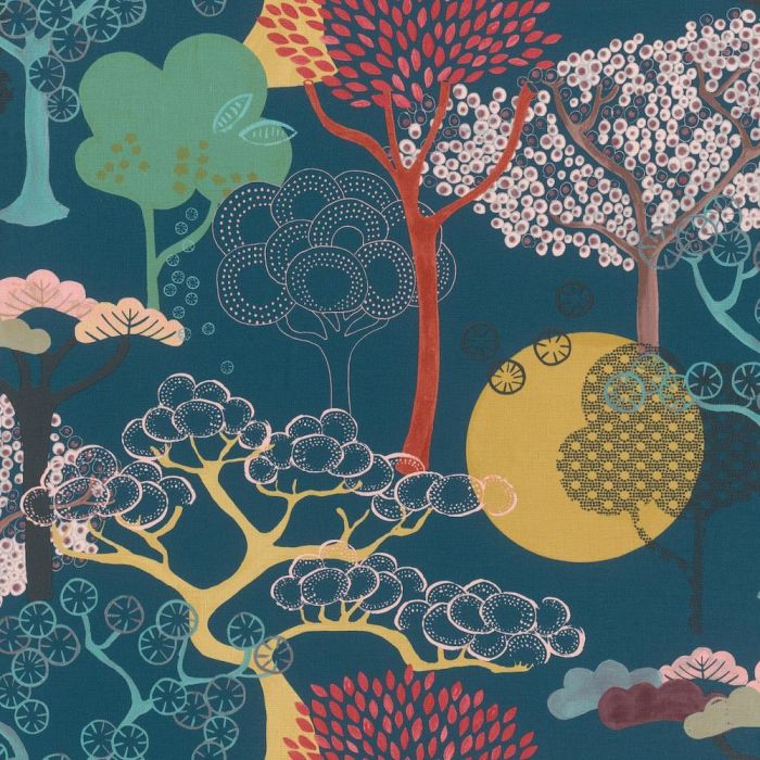 Abstract Woodland Navy Wallpaper