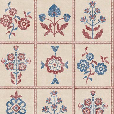 Joules Garden Floral Grid Red & Blue Wallpaper