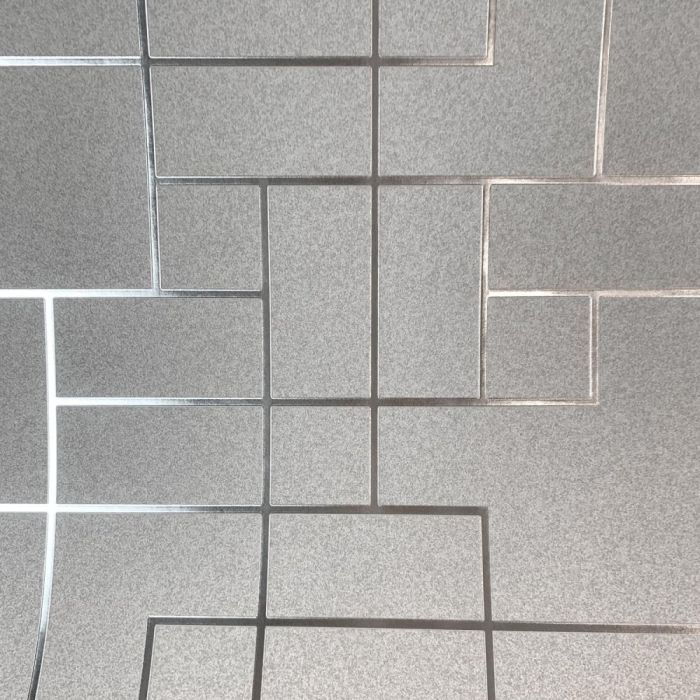 Platinum Square Geometric Wallpaper Silver Rose Gold Foiled Shiny Metallic