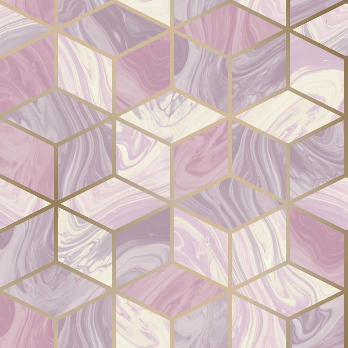 Marble Geo Squares Wallpaper Purple Pink Gold