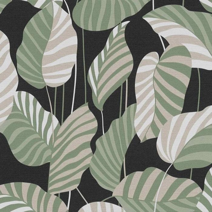Jungle Leaves Wallpaper Black Green Gold
